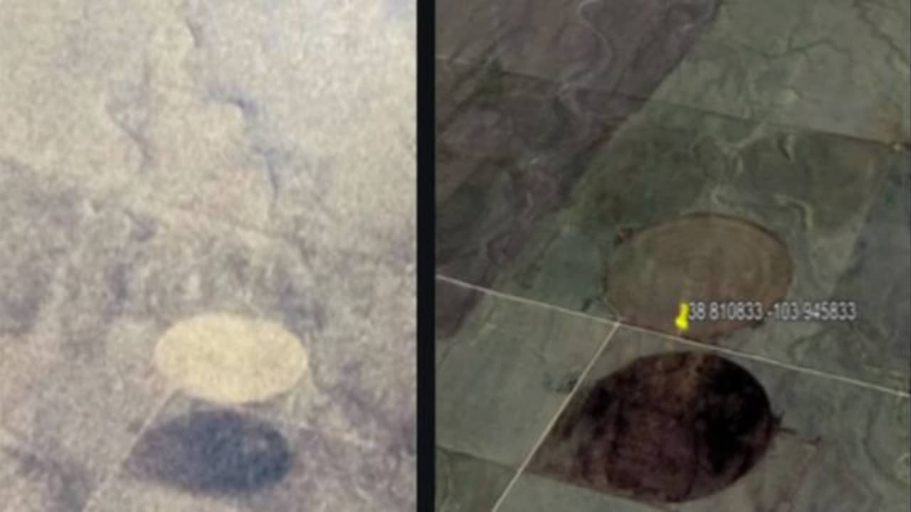 Det var to cirkelrunde marker, der fotograferet fra luften i præcis den vinkel, kom det at se ud som om en gigantisk ufo.