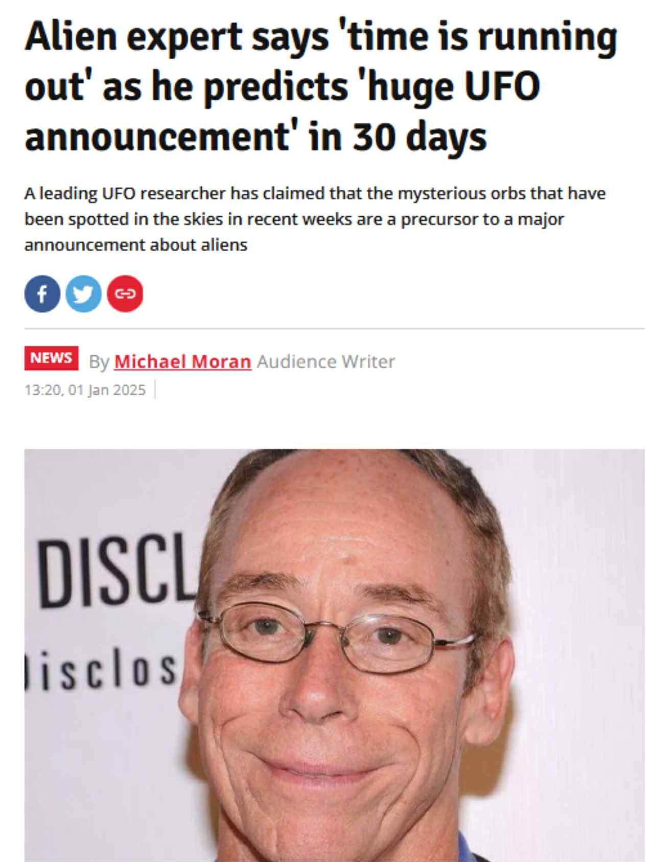 Særligt den kontroversielle ufo-personlighed Steven Greer er kendt for sine gentagne proklamationer om snarlig ufo-disclosure.