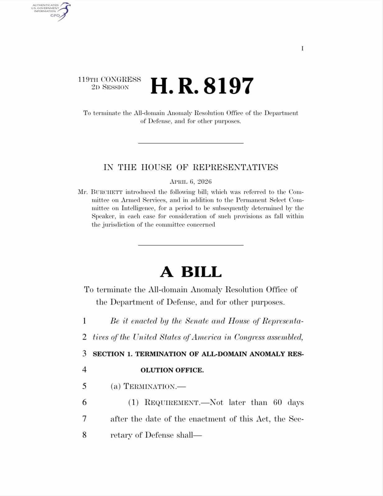 UAP Caucas-medlem Tim Burchett vil have kværket forsvarets ufo-kontor AARO.