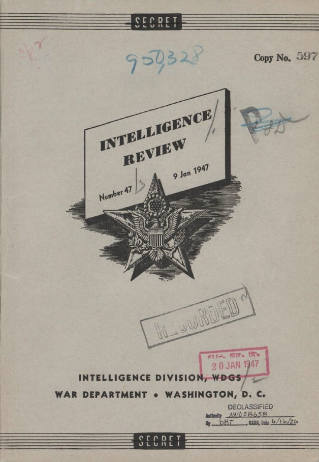 I januar 1947 samlede den amerikanske Intelligence Division under War Department de tilgængelige oplysninger i en hemmelig efterretningsrapport om fænomenet, som netop er blevet frigivet i forbindelse med det såkaldte PURSUE-initiativ. 